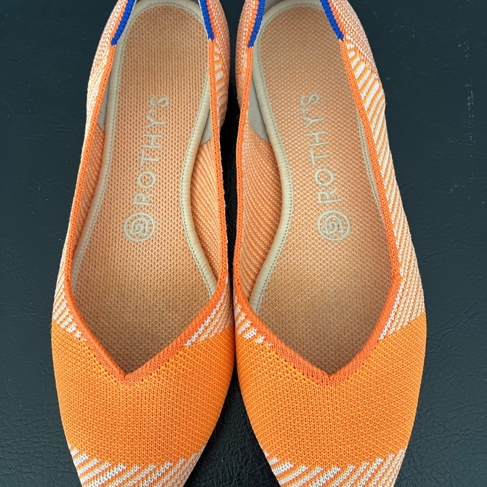Rothy's Orange and White Striped Point  Flats. Gently worn.